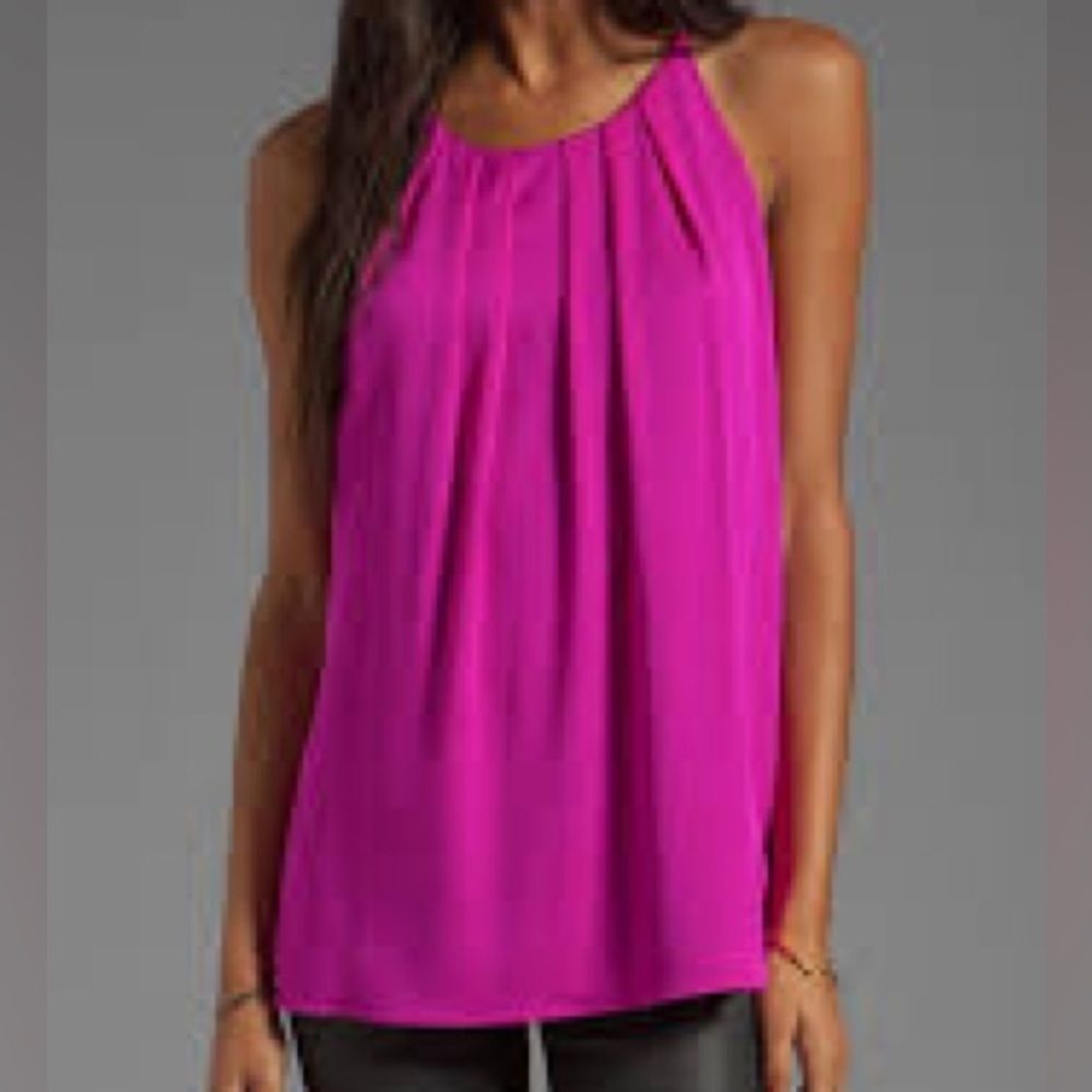 MILLY $210 Stretch Silk Crepe Pleated Tank top Pink Womens 10 NEW
